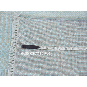 2'8"x15' Light Blue, Hand Knotted Modern Grass Design Gabbeh, Densely Woven Wool and Silk, XL Runner Oriental Rug FWR474912