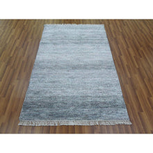 Load image into Gallery viewer, 4&#39;x6&#39; Ivory, Hand Knotted Modern Grass Design, Gabbeh Densely Woven Wool and Silk, Oriental Rug FWR475476