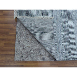 4'x6' Ivory, Hand Knotted Modern Grass Design, Gabbeh Densely Woven Wool and Silk, Oriental Rug FWR475476