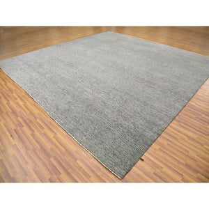 14'2"x14'2" Medium Gray, Natural Undyed Wool, Hand Knotted, Modern Grass Design, XL Square Oriental Rug FWR476712