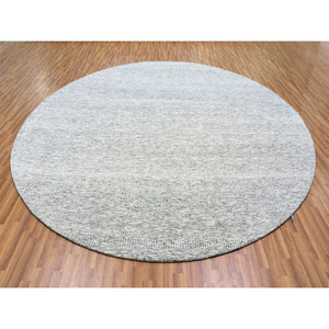 11'x11' Bright Gray, Modern Grass Design, Tone on Tone, Undyed Natural Wool, Hand Knotted, Round Oriental Rug FWR477042