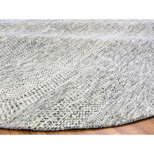 11'x11' Bright Gray, Modern Grass Design, Tone on Tone, Undyed Natural Wool, Hand Knotted, Round Oriental Rug FWR477042