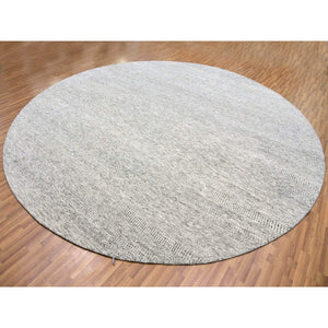 13'x13' Gainsboro Gray, Modern Grass Design, Organic Undyed Wool Tone on Tone, Hand Knotted, Round Oriental Rug FWR477054