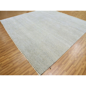 12'x12'4" Olive Gray, Hand Knotted, Tone on Tone, Modern Grass Design, Natural Undyed Wool, Square Oriental Rug FWR477246