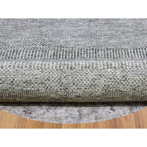 11'x11' Storm Gray, Tone on Tone, Modern Grass Design, Organic Undyed Wool, Hand Knotted, Round Oriental Rug FWR477504