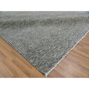 12'x12'2" Neutral Gray, Hand Knotted, Modern Grass Design, Natural Undyed Wool, Square Oriental Rug FWR477522