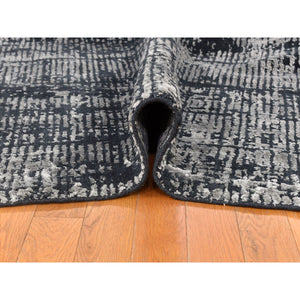 5'10"x9' Black and Silver, Modern, Wool and Plant Based Silk, Hand Loomed, Oriental Rug FWR480198