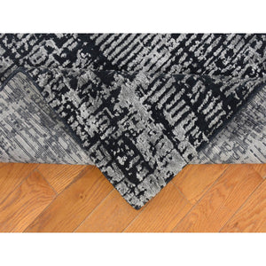 5'10"x9' Black and Silver, Modern, Wool and Plant Based Silk, Hand Loomed, Oriental Rug FWR480198