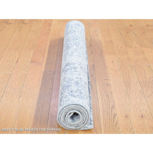 4'x6' Ivory, Modern Design, Hand Knotted Tone on Tone Plant Based Silk with Textured Wool, Oriental Rug FWR480462