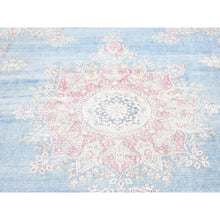 Load image into Gallery viewer, 10&#39;x12&#39;10&quot; Blue, Vintage Persian Kerman Cropped Thin, Distressed Look Worn Wool Hand Knotted, Oriental Rug FWR480834