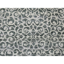 Load image into Gallery viewer, 2&#39;9&quot;x8&#39; Green, Modern Damask Arabesque Design, Hand Knotted Textured Wool and Pure Silk, Runner Oriental Rug FWR480906