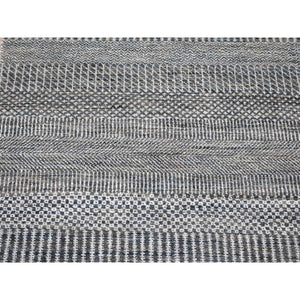2'7"x14'1" Charcoal Black, Modern Grass Design Gabbeh, Densely Woven ?Hand Knotted Wool and Silk, Runner Oriental Rug FWR480984