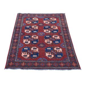 3'10"x5'10" Rust Red, Afghan Ersari with Elephant Feet Design, Hand Knotted Pure Wool, Oriental Rug FWR480990