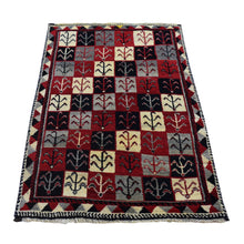 Load image into Gallery viewer, 3&#39;7&quot;x5&#39;7&quot; Deep Red, New Persian Gabbeh with Garden Checkers Design, Hand Knotted Pure Wool Oriental Rug FWR481680