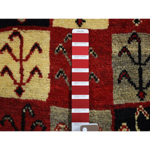 Load image into Gallery viewer, 3&#39;7&quot;x5&#39;7&quot; Deep Red, New Persian Gabbeh with Garden Checkers Design, Hand Knotted Pure Wool Oriental Rug FWR481680