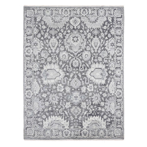 7'10"x10'4" Gray, Silk with Textured Wool, Hand Knotted, Oushak Influence, Oriental Rug FWR482352