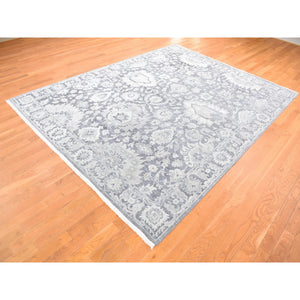 7'10"x10'4" Gray, Silk with Textured Wool, Hand Knotted, Oushak Influence, Oriental Rug FWR482352