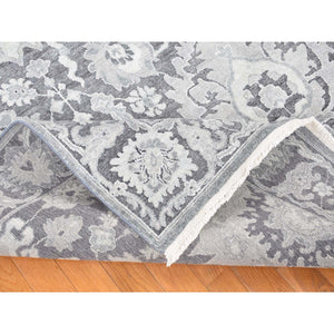 7'10"x10'4" Gray, Silk with Textured Wool, Hand Knotted, Oushak Influence, Oriental Rug FWR482352