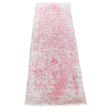 Load image into Gallery viewer, 2&#39;6&quot;x7&#39;9&quot; Pink, Tone on Tone, Broken Persian Design, Hand Knotted, Wool and Real Silk, Runner, Oriental Rug FWR483054