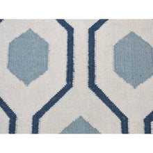Load image into Gallery viewer, 2&#39;7&quot;x6&#39; Beau Blue, Kilim Geometric Design Flat Weave, Pure Wool Hand Woven, Reversible Runner Oriental Rug FWR483216