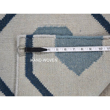 Load image into Gallery viewer, 2&#39;7&quot;x6&#39; Beau Blue, Kilim Geometric Design Flat Weave, Pure Wool Hand Woven, Reversible Runner Oriental Rug FWR483216