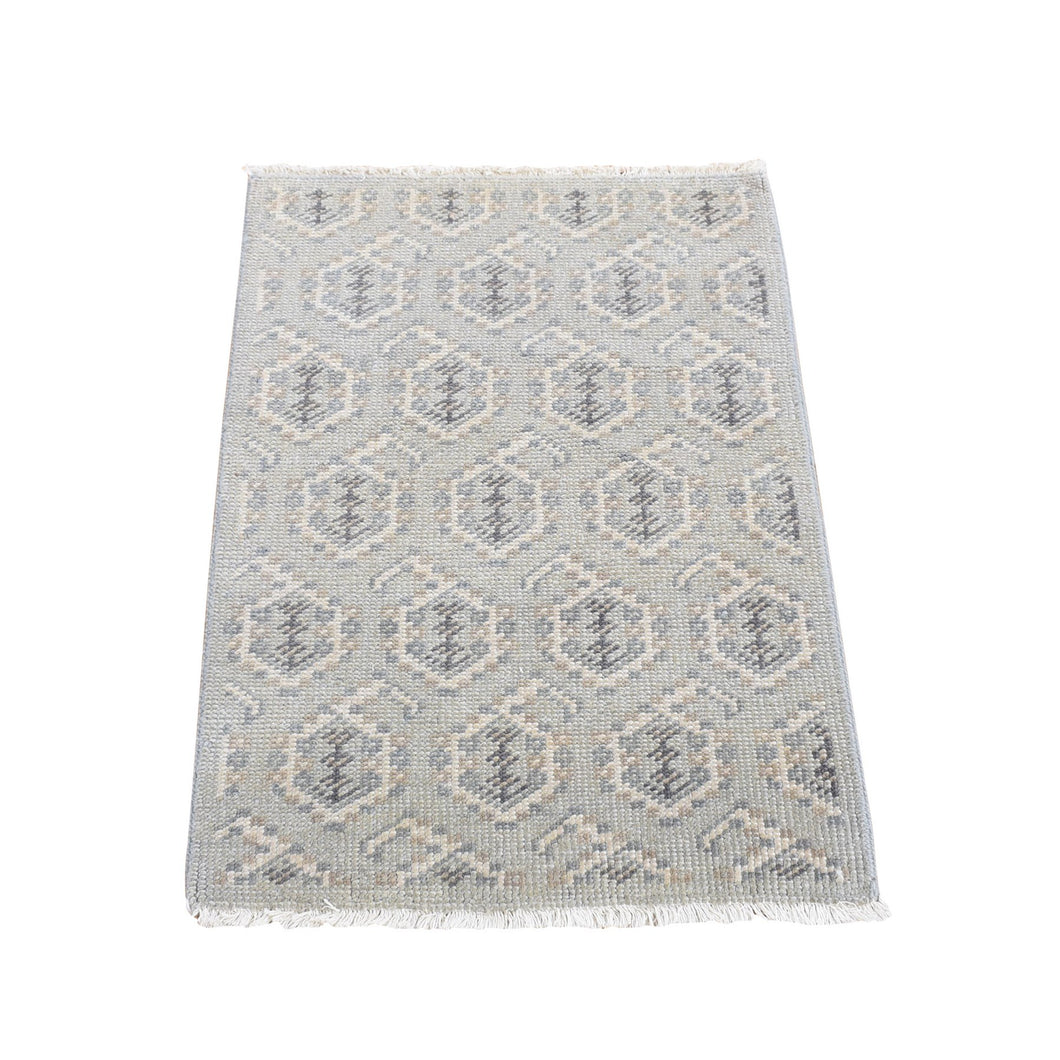 2'x3' Cloud Gray, Paisley Design, Turkish Knot, Pure Wool Hand Knotted Mat Oriental Rug FWR483468