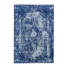 Load image into Gallery viewer, 6&#39;x8&#39;9&quot; Yale Blue, Wool and Silk, Hand Knotted, Broken Persian Design, Oriental Rug FWR484968