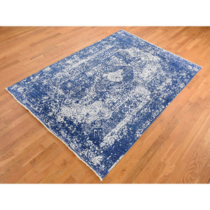 6'x8'9" Yale Blue, Wool and Silk, Hand Knotted, Broken Persian Design, Oriental Rug FWR484968