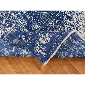 6'x8'9" Yale Blue, Wool and Silk, Hand Knotted, Broken Persian Design, Oriental Rug FWR484968