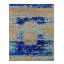 Load image into Gallery viewer, 7&#39;10&quot;x10&#39; Gold Color, Sari Silk with Textured Wool, Abstract Design, Hand Knotted, Oriental Rug FWR485088