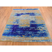 Load image into Gallery viewer, 7&#39;10&quot;x10&#39; Gold Color, Sari Silk with Textured Wool, Abstract Design, Hand Knotted, Oriental Rug FWR485088