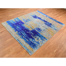 Load image into Gallery viewer, 7&#39;10&quot;x10&#39; Gold Color, Sari Silk with Textured Wool, Abstract Design, Hand Knotted, Oriental Rug FWR485088