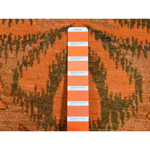 4'1"x6'1" Metallic Orange, Hand Knotted, Overdyed Orange Cast Ikat, Pure Wool, Oriental Rug FWR485178