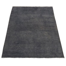 Load image into Gallery viewer, 4&#39;1&quot;x5&#39;10&quot; Arsenic Gray, Overdyed Peshawar, Solid, Pure Wool, Hand Knotted, Oriental Rug FWR485700