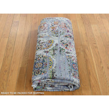 Load image into Gallery viewer, 6&#39;x9&#39;1&quot; Ash Gray, Colorful ERASED ROSSETS, Sari Silk with Textured Wool, Hand Knotted, Oriental Rug FWR485790