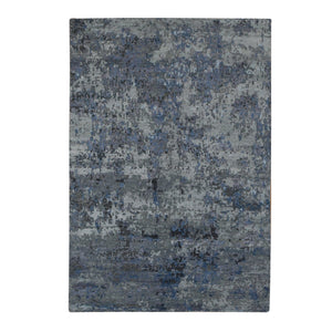 6'x8'10" Cloud Gray, Hi-Low Pile, Abstract Design, Wool and Silk, Soft to The Touch, Hand Knotted, Oriental Rug FWR485880