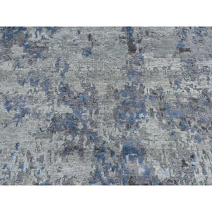 6'x8'10" Cloud Gray, Hi-Low Pile, Abstract Design, Wool and Silk, Soft to The Touch, Hand Knotted, Oriental Rug FWR485880