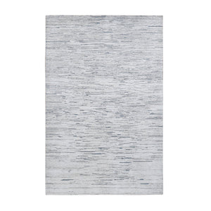 6'1"x9'4" Frost White, 100% Wool, Striae Design, Hand Knotted, Oriental Rug FWR485946