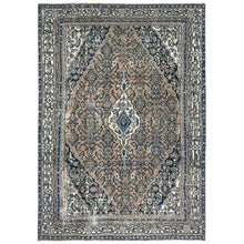 Load image into Gallery viewer, 6&#39;6&quot;x9&#39;6&quot; Brown, Vintage Persian Hamadan Cropped Thin, Distressed Look Worn Wool Hand Knotted, Oriental Rug FWR487164