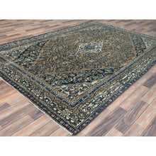 Load image into Gallery viewer, 6&#39;6&quot;x9&#39;6&quot; Brown, Vintage Persian Hamadan Cropped Thin, Distressed Look Worn Wool Hand Knotted, Oriental Rug FWR487164