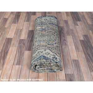 6'6"x9'6" Brown, Vintage Persian Hamadan Cropped Thin, Distressed Look Worn Wool Hand Knotted, Oriental Rug FWR487164