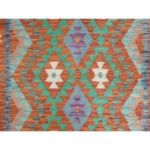 4'x6' Colorful, Flat Weave, Afghan Kilim with Geometric Design, Vibrant Wool, Hand Woven, Vegetable Dyes, Reversible Oriental Rug FWR487830