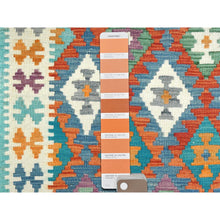 Load image into Gallery viewer, 4&#39;5&quot;x5&#39;10&quot; Colorful, Afghan Kilim with Geometric Design, Hand Woven, Vegetable Dyes, Flat Weave, Reversible, Pure Wool Oriental Rug FWR487896