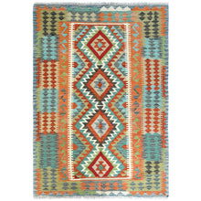 Load image into Gallery viewer, 4&#39;3&quot;x6&#39;1&quot; Colorful, Flat Weave, Afghan Kilim with Geometric Design, Pure Wool, Hand Woven, Vegetable Dyes, Reversible Oriental Rug FWR487944