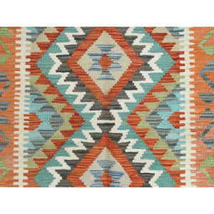 4'3"x6'1" Colorful, Flat Weave, Afghan Kilim with Geometric Design, Pure Wool, Hand Woven, Vegetable Dyes, Reversible Oriental Rug FWR487944