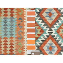 Load image into Gallery viewer, 4&#39;3&quot;x6&#39;1&quot; Colorful, Flat Weave, Afghan Kilim with Geometric Design, Pure Wool, Hand Woven, Vegetable Dyes, Reversible Oriental Rug FWR487944