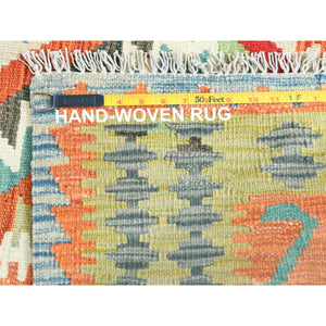 4'3"x6'1" Colorful, Flat Weave, Afghan Kilim with Geometric Design, Pure Wool, Hand Woven, Vegetable Dyes, Reversible Oriental Rug FWR487944