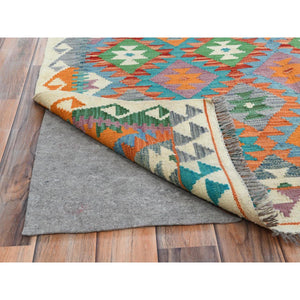 4'x6' Colorful, Afghan Kilim with Geometric Design, Hand Woven, Veggie Dyes, Flat Weave, Reversible, Organic Wool Oriental Rug FWR488340