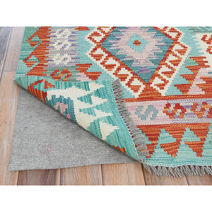 2'8"x15'5" Colorful, Afghan Kilim with Geometric Design, Pure Wool, Hand Woven, Vegetable Dyes, Flat Weave, Reversible XL Runner Oriental Rug FWR489264