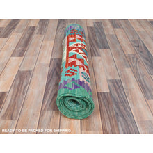 Load image into Gallery viewer, 2&#39;8&quot;x15&#39;5&quot; Colorful, Afghan Kilim with Geometric Design, Pure Wool, Hand Woven, Vegetable Dyes, Flat Weave, Reversible XL Runner Oriental Rug FWR489264